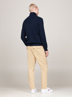 pull ajusté à col roulé avec laine bleu pour hommes tommy jeans