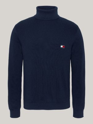 blue roll neck slim jumper with wool for men tommy jeans