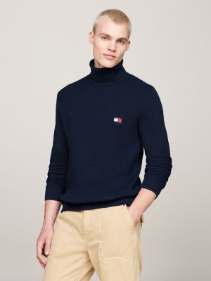 blue roll neck slim jumper with wool for men tommy jeans