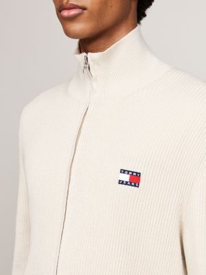 beige tommy badge slim fit pullover mit wolle für herren - tommy jeans