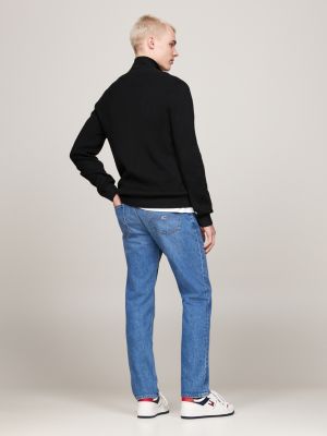 black tommy badge zip-thru slim jumper with wool for men tommy jeans