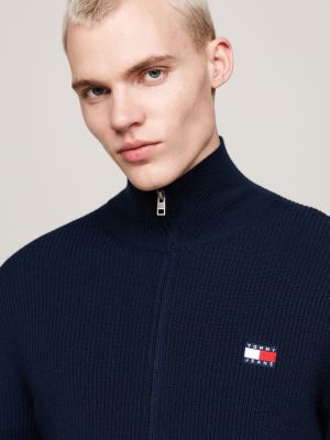 blau tommy badge slim fit pullover mit wolle für herren - tommy jeans