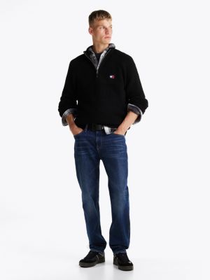 zwart trui met 1/4-rits en tommy-badge voor heren - tommy jeans