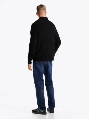 zwart trui met 1/4-rits en tommy-badge voor heren - tommy jeans