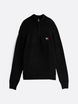 black tommy badge quarter-zip jumper for men tommy jeans