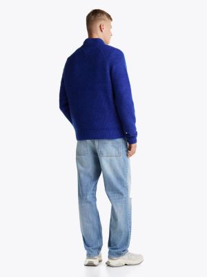 blue tommy badge quarter-zip jumper for men tommy jeans