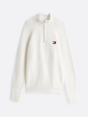 pull tommy badge zippé beige pour hommes tommy jeans