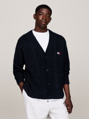 black tommy badge cable knit boxy cardigan for men tommy jeans