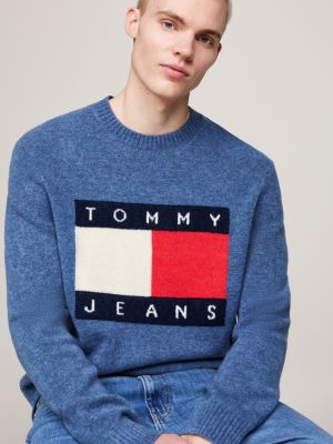 pullover mélange con lana e distintivo blu da uomini tommy jeans