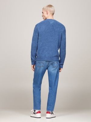 blau melierter pullover mit wolle und flag-badge für herren - tommy jeans