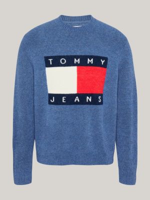 pullover mélange con lana e distintivo blu da uomini tommy jeans