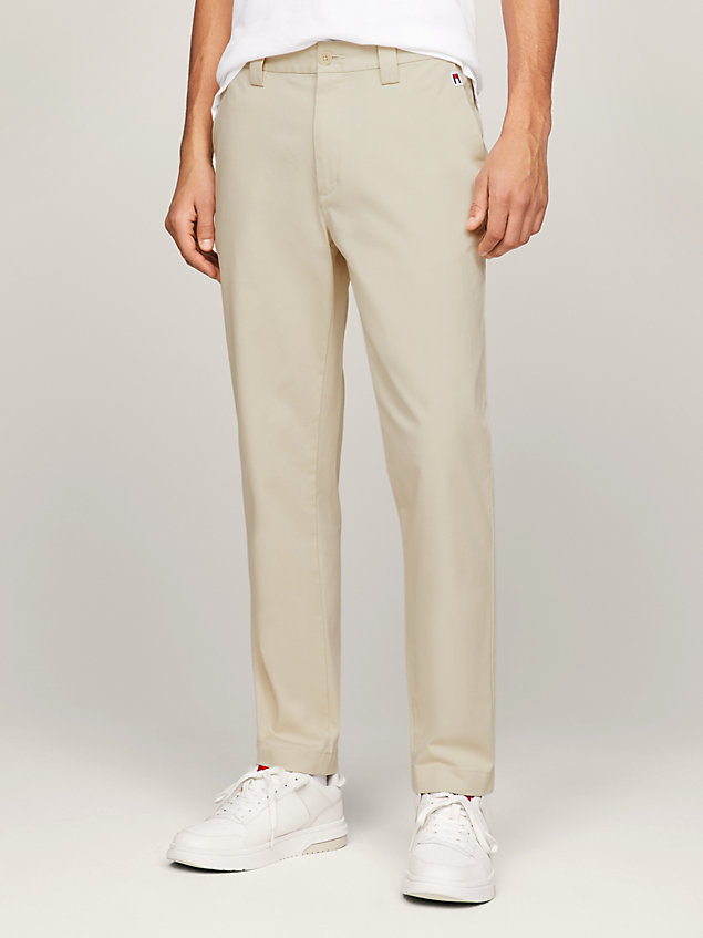 beige straight tapered dad chinos for men tommy jeans