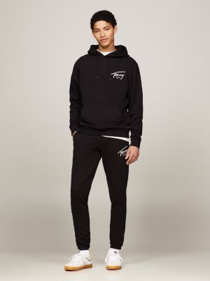 black signature logo cuffed slim joggers for men tommy jeans