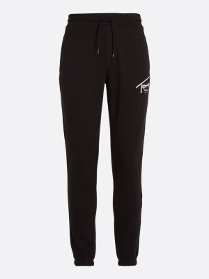 black signature logo cuffed slim joggers for men tommy jeans