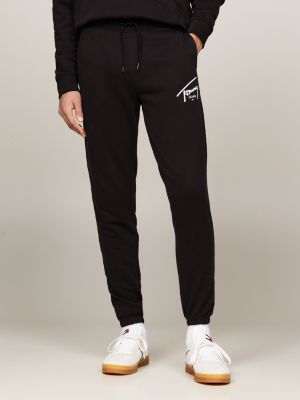 black signature logo cuffed slim joggers for men tommy jeans