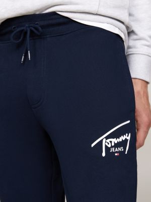 blue signature logo cuffed slim joggers for men tommy jeans