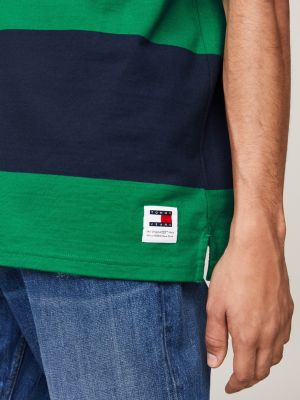 polo casual classic à rayures rugby vert pour hommes tommy jeans