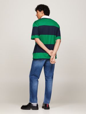 polo casual classic à rayures rugby vert pour hommes tommy jeans