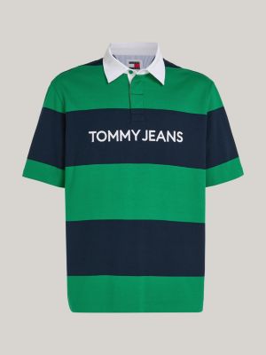 green classic rugby stripe casual fit polo for men tommy jeans