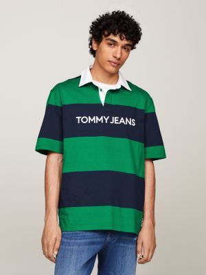 polo casual classic à rayures rugby vert pour hommes tommy jeans