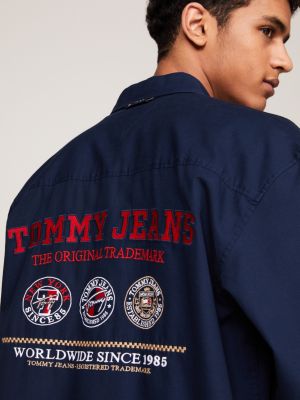 blue varsity back logo relaxed fit shirt for men tommy jeans