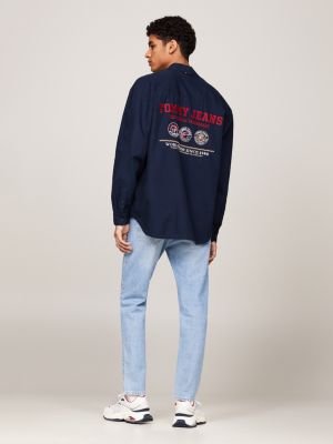 blue varsity back logo relaxed fit shirt for men tommy jeans