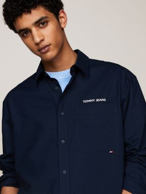 camisa classic de corte regular con logo azul de hombres tommy jeans