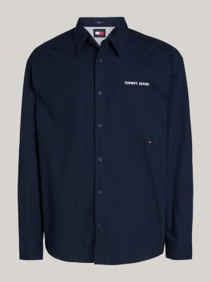 blue classic regular fit logo embroidery shirt for men tommy jeans