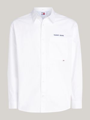 camicia classic regular fit con logo ricamato bianco da uomini tommy jeans