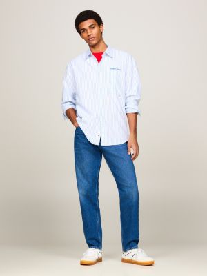 blue classic stripe relaxed fit shirt for men tommy jeans