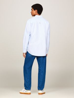 blue classic stripe relaxed fit shirt for men tommy jeans