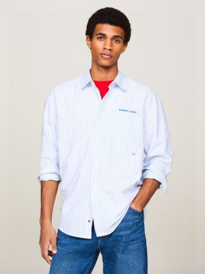 blue classic stripe relaxed fit shirt for men tommy jeans