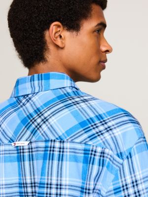 blue check logo regular fit shirt for men tommy jeans