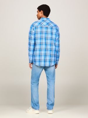 blue check logo regular fit shirt for men tommy jeans