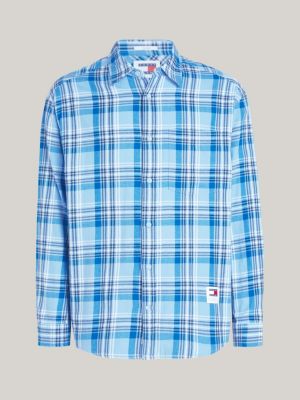 blue check logo regular fit shirt for men tommy jeans