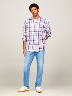 white check logo regular fit shirt for men tommy jeans