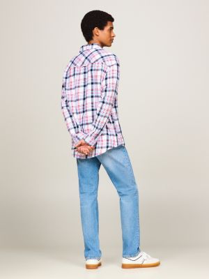 white check logo regular fit shirt for men tommy jeans