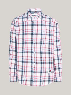 camicia regular fit a quadri con logo bianco da uomini tommy jeans