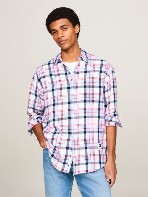 white check logo regular fit shirt for men tommy jeans