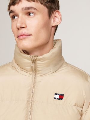 beige water repellent down-filled alaska puffer jacket for men tommy jeans