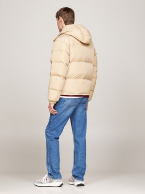 beige water repellent down-filled alaska puffer jacket for men tommy jeans