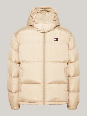 beige water repellent down-filled alaska puffer jacket for men tommy jeans