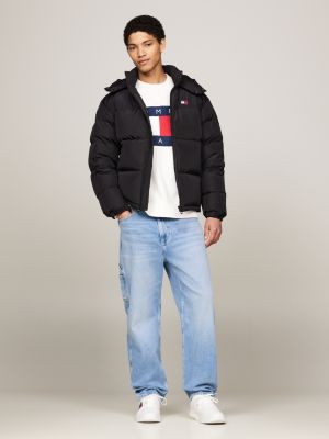 black water repellent down-filled alaska puffer jacket for men tommy jeans