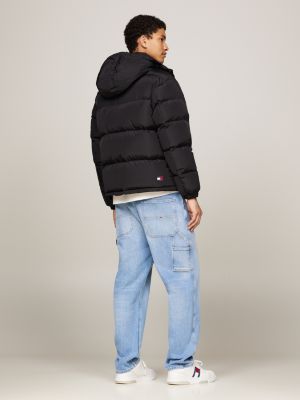 black water repellent down-filled alaska puffer jacket for men tommy jeans