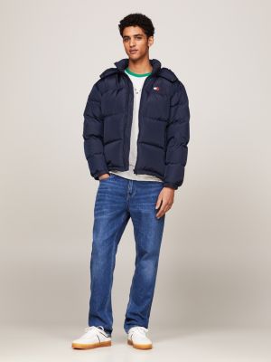 blue water repellent down-filled alaska puffer jacket for men tommy jeans