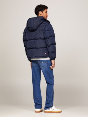 blue water repellent down-filled alaska puffer jacket for men tommy jeans