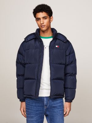 blue water repellent down-filled alaska puffer jacket for men tommy jeans