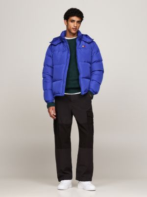 blue water repellent down-filled alaska puffer jacket for men tommy jeans