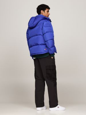 blue water repellent down-filled alaska puffer jacket for men tommy jeans