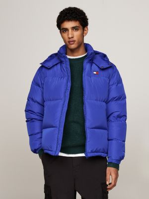 blue water repellent down-filled alaska puffer jacket for men tommy jeans